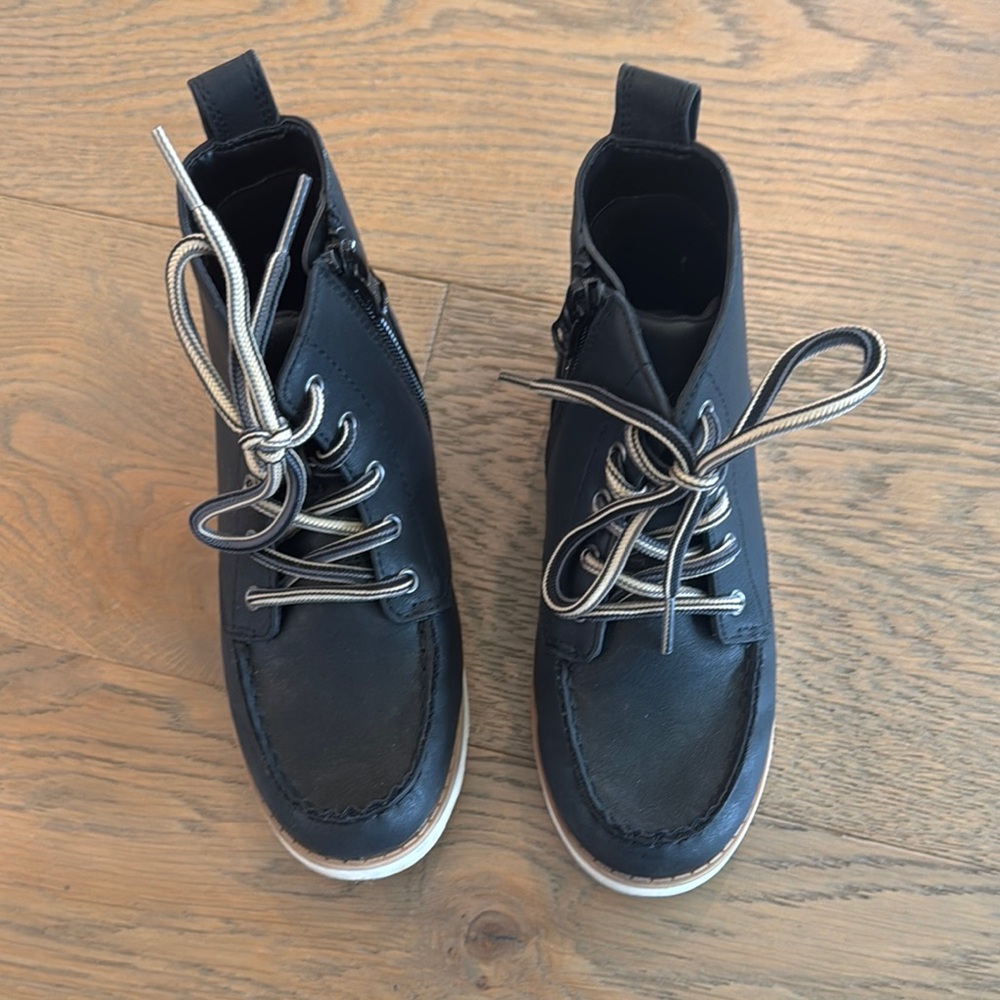 Black Ankle Boots with Tan Laces